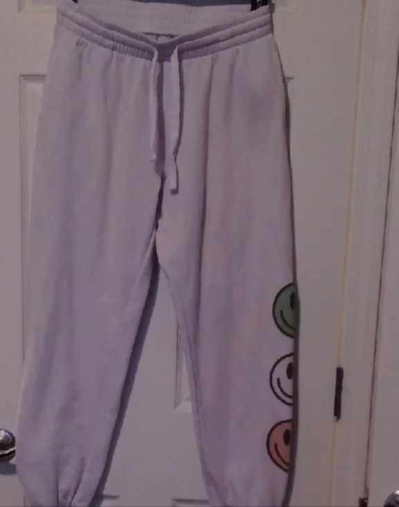 -- White Sweatpants with Colorful Smiley Faces - Picture 7 of 7